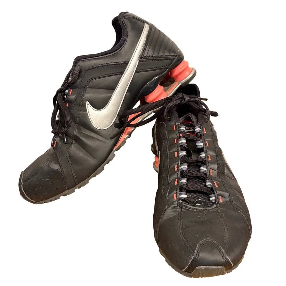 Nike Shox Junior Black Metallic Silver Solar Red Running Shoes 454339-016 Sz 8.5